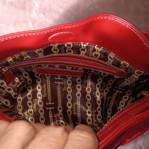 Tignanello Cherry Red Genuine Leather Shoulder Bag With Adjustable Buckle Strap - Picture 10 of 14
